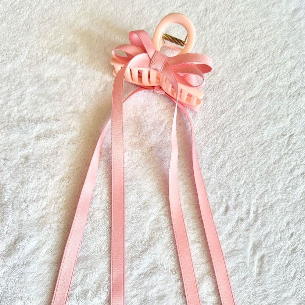 Pink bow ribbon hair claw